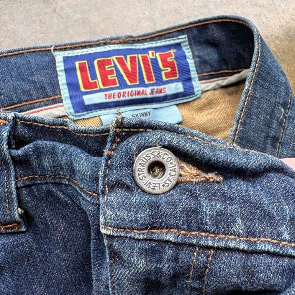Levis Skinny Jeans Mens Dark Wash Denim‎ Selvedge Detail Blue Pants